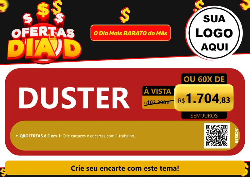 Modelo de Cartaz para Cartaz A4 Horizontal com o tema Ofertas Dia D para Concessionaria de Carros