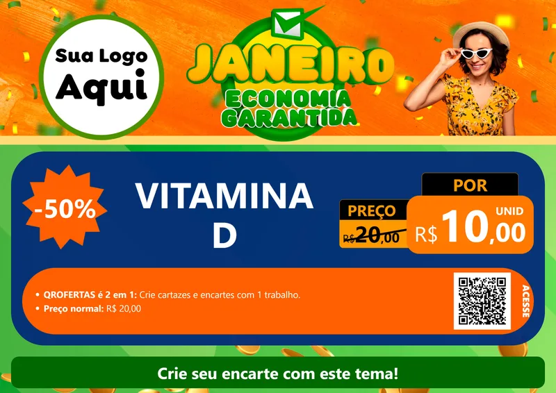 Modelo de Cartaz para Cartaz A4 Horizontal com o tema Janeiro - Economia Garantida para Farmácia