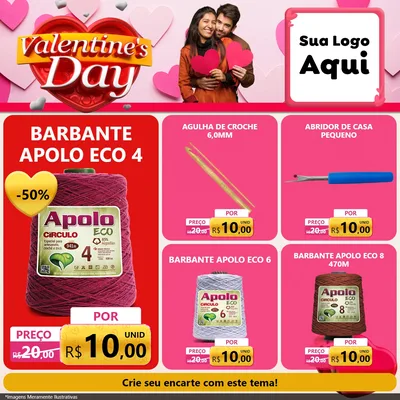 Modelo de Rede Social para Feed Facebook com o tema Valentine's Day para Armarinho e Aviamentos