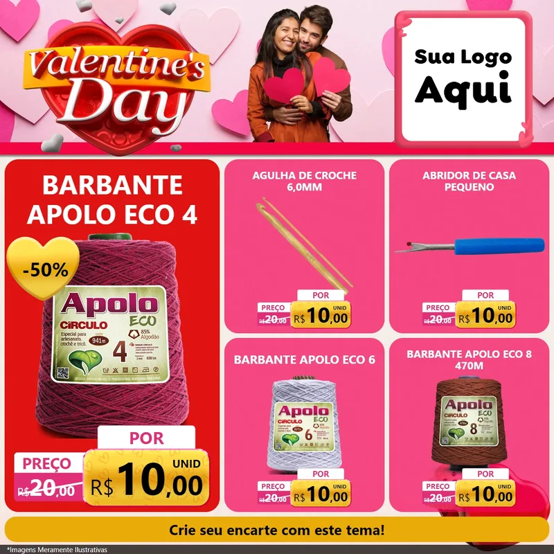 Modelo de Rede Social para Feed Facebook com o tema Valentine's Day para Armarinho e Aviamentos