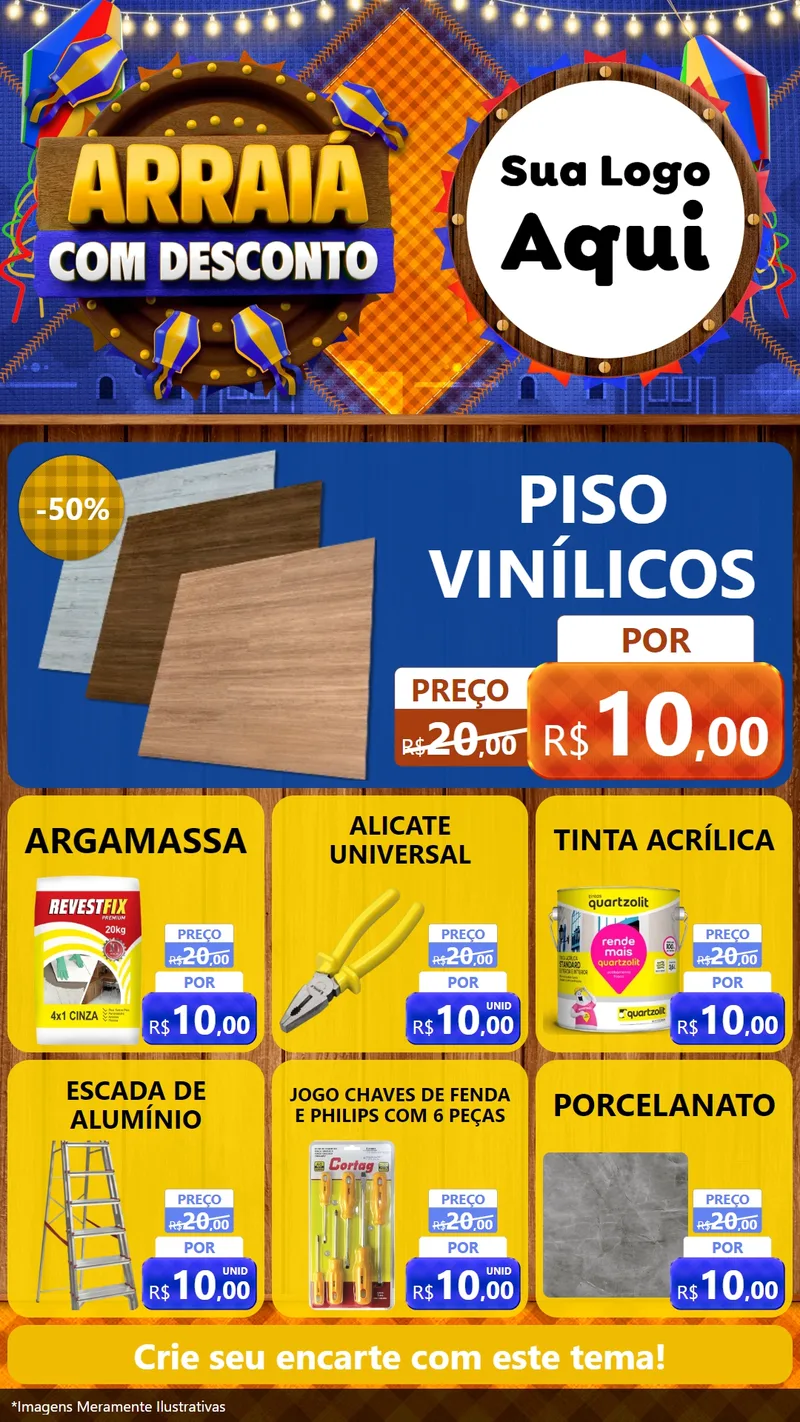 Modelo de Rede Social para Stories com o tema Arraiá Com Desconto para Material para Construção