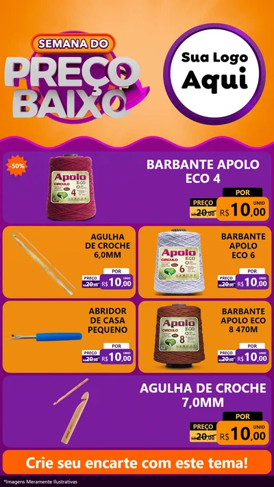 Modelo de TV para TV Vertical com o tema Semana do Preço Baixo para Armarinho e Aviamentos