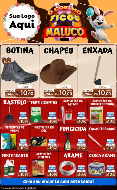 Modelo de Encarte para Encarte Grande com o tema O Coelho Ficou Maluco - Páscoa para Agropecuária