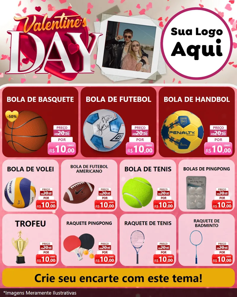 Modelo de Rede Social para Feed Instagram com o tema Valentine's Day para Artigos Esportivos