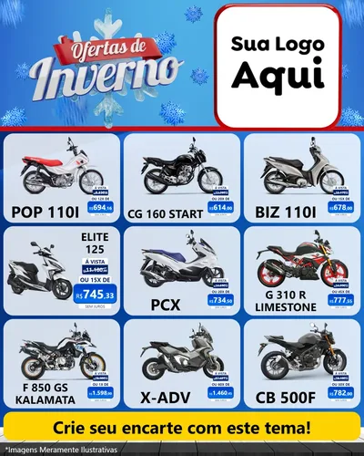 Modelo de Rede Social para Feed Instagram com o tema Ofertas de Inverno para Concessionaria de Motos