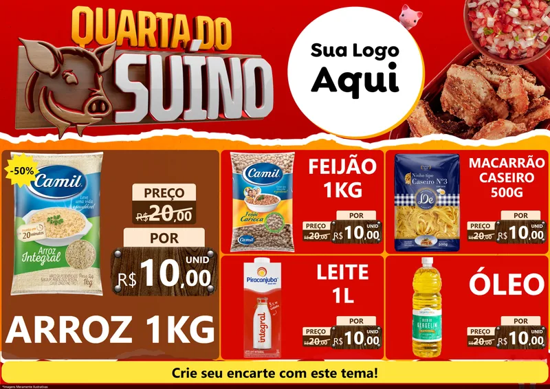 Modelo de Encarte para Encarte A4 Horizontal com o tema Quarta do Suíno para Supermercado