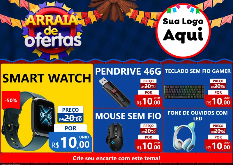 Modelo de Encarte para Encarte A4 Horizontal com o tema Arraiá de Ofertas para Informática