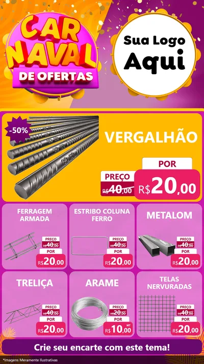 Modelo de Rede Social para Stories com o tema Carnaval de Ofertas para Ferragens