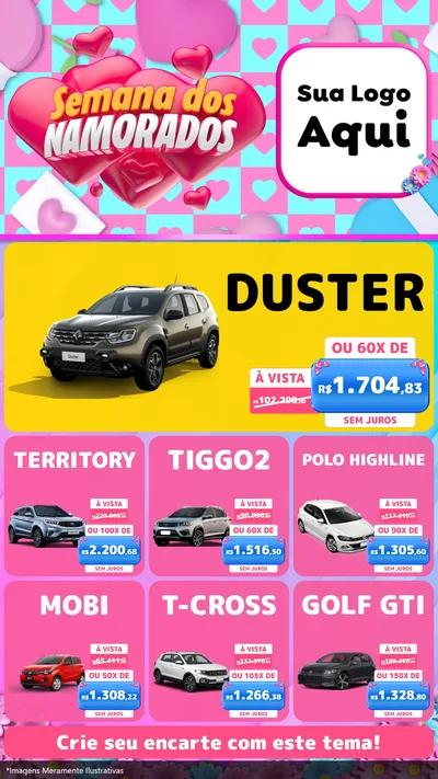 Modelo de Rede Social para Stories com o tema Semana dos Namorados para Concessionaria de Carros