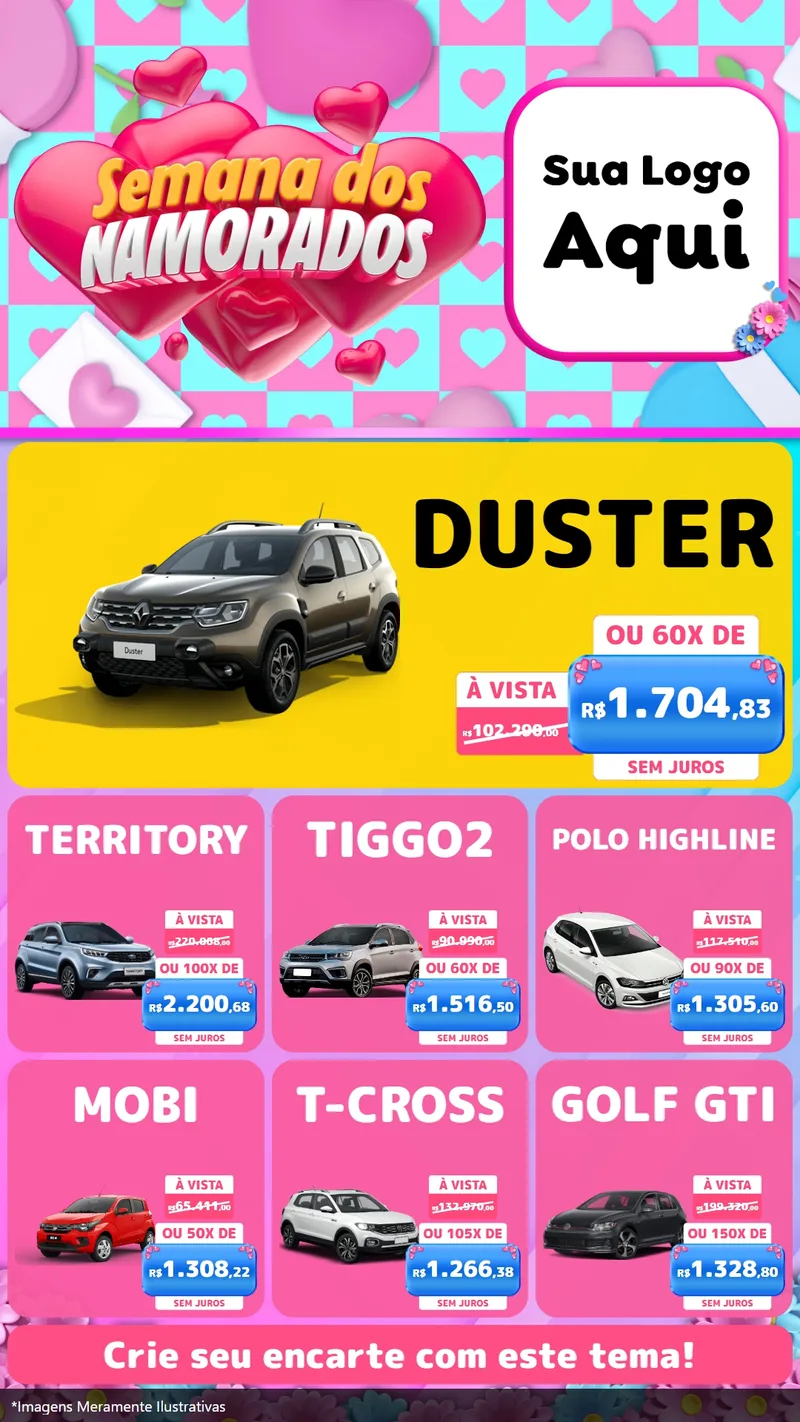 Modelo de Rede Social para Stories com o tema Semana dos Namorados para Concessionaria de Carros