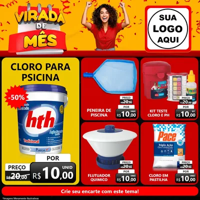 Modelo de Rede Social para Feed Facebook com o tema Virada de Mês para Produtos para Piscina