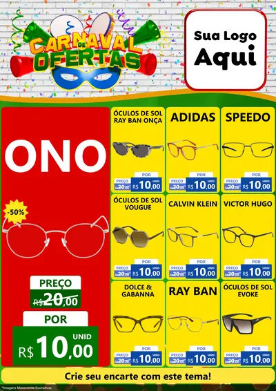 Modelo de Encarte para Encarte A4 Vertical com o tema Carnaval de Ofertas para Óticas