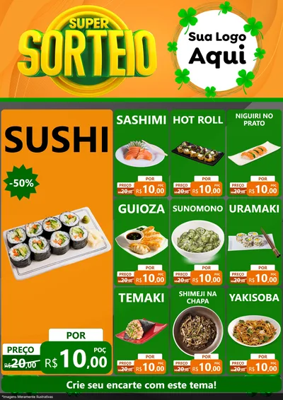 Modelo de Encarte para Encarte A4 Vertical com o tema Super Sorteio para Comida japonesa