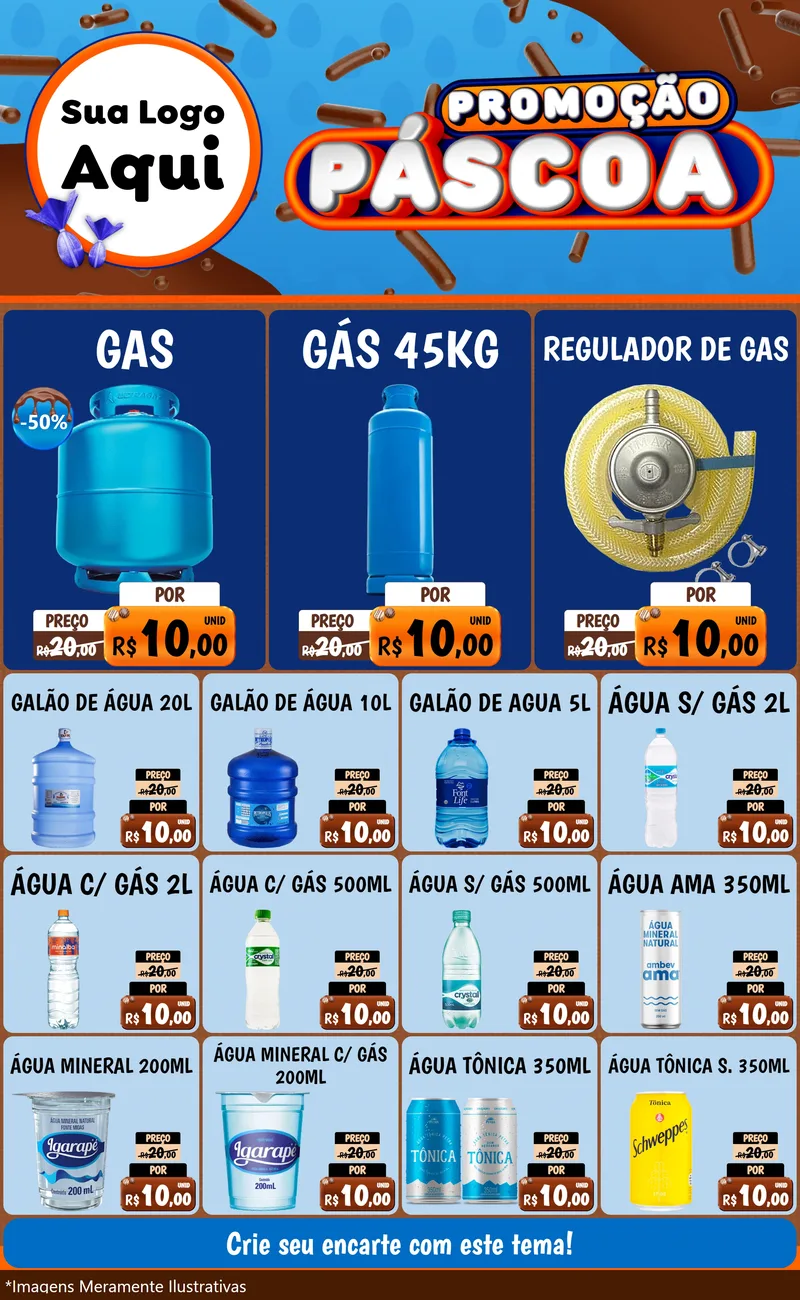 Modelo de Encarte para Encarte Grande com o tema Promoção Páscoa para Água e gás