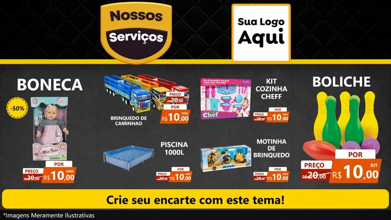 Modelo de TV para TV Horizontal com o tema Nossos Serviços para Brinquedos