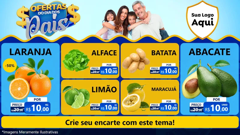 Modelo de TV para TV Horizontal com o tema Ofertas do Dia dos Pais para Hortifrúti