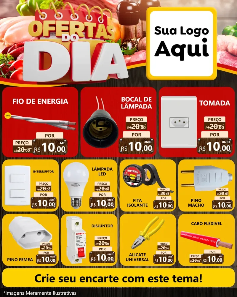 Modelo de Rede Social para Feed Instagram com o tema Ofertas do Dia para Materiais Elétricos