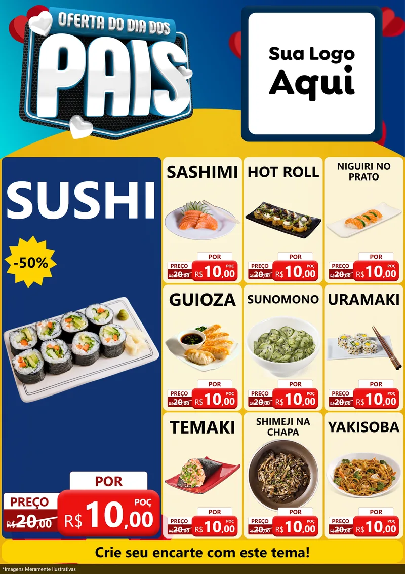 Modelo de Encarte para Encarte A4 Vertical com o tema Oferta Do Dia Dos Pais para Comida japonesa