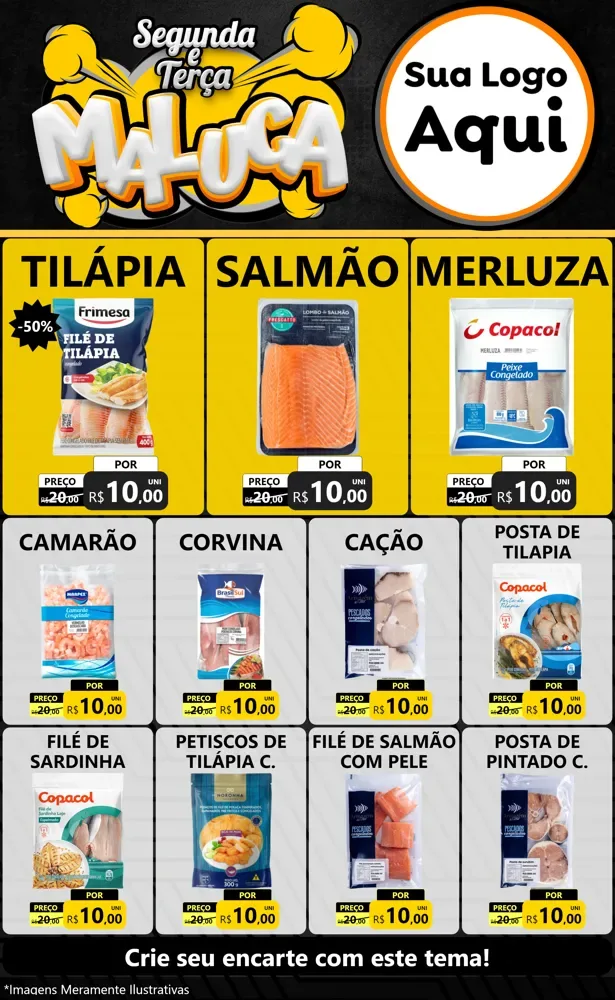 Modelo de Encarte para Encarte Grande com o tema Segunda e Terça Maluca para Peixaria