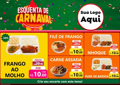 Modelo de Encarte para Encarte A4 Horizontal com o tema Esquenta de Carnaval para Restaurante