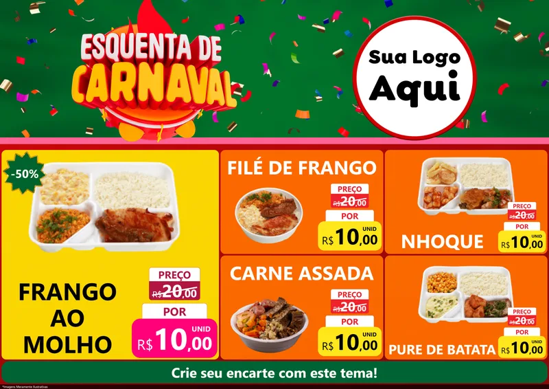 Modelo de Encarte para Encarte A4 Horizontal com o tema Esquenta de Carnaval para Restaurante