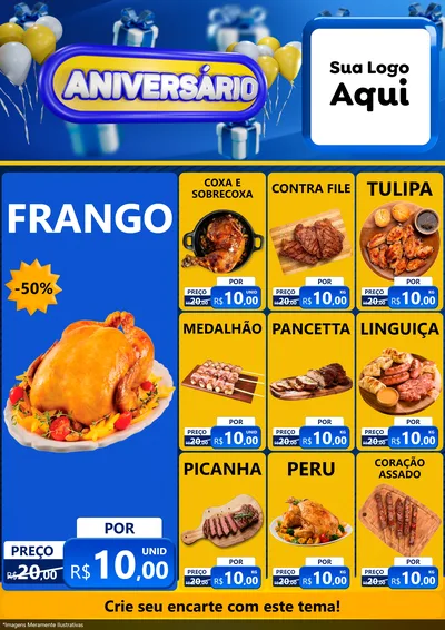 Modelo de Encarte para Encarte A4 Vertical com o tema Aniversário para Assados