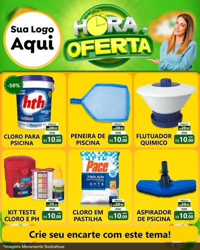 Modelo de Rede Social para Feed Instagram com o tema Hora da Oferta para Produtos para Piscina