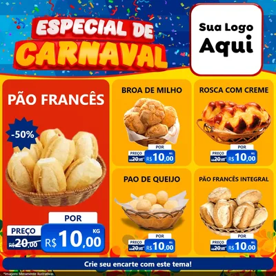 Modelo de Rede Social para Feed Facebook com o tema Especial de Carnaval para Padaria