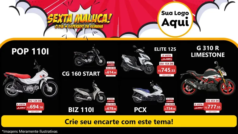 Modelo de TV para TV Horizontal com o tema Sexta Maluca! para Concessionaria de Motos