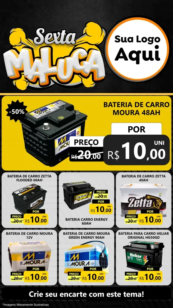 Modelo de Rede Social para Stories com o tema Sexta Maluca para Baterias Elétricas