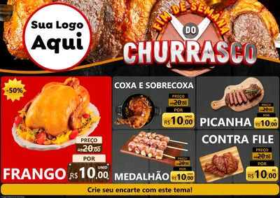 Modelo de Encarte para Encarte A4 Horizontal com o tema Fim de Semana do Churrasco para Assados
