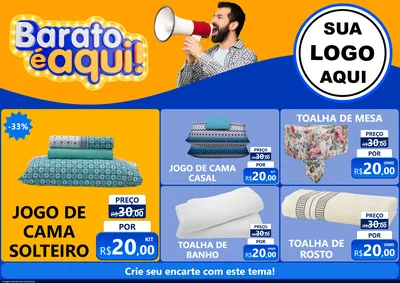 Modelo de Encarte para Encarte A4 Horizontal com o tema Barato é aqui para Cama, Mesa e Banho