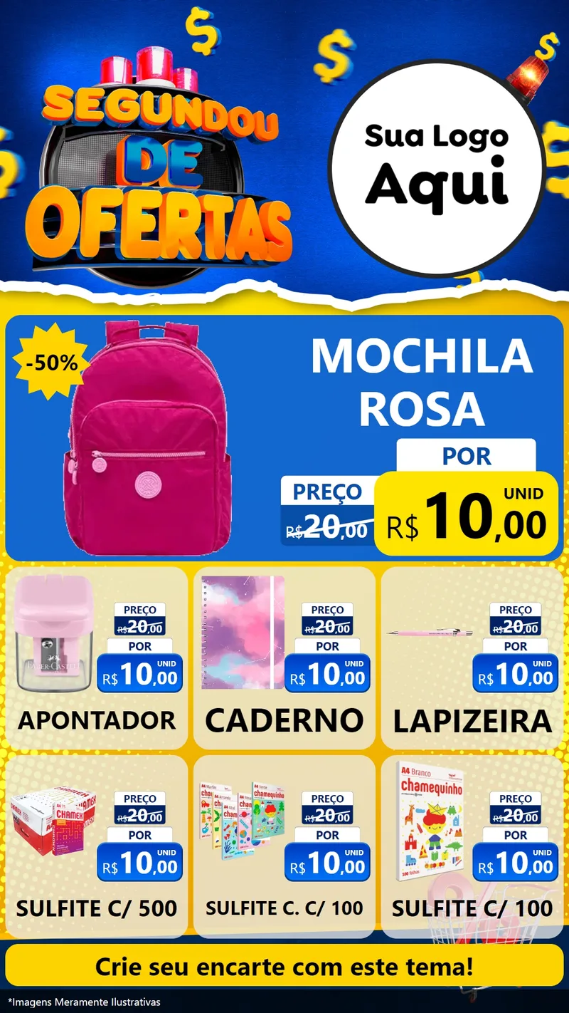 Modelo de Rede Social para Stories com o tema Segundou de Ofertas para Papelaria