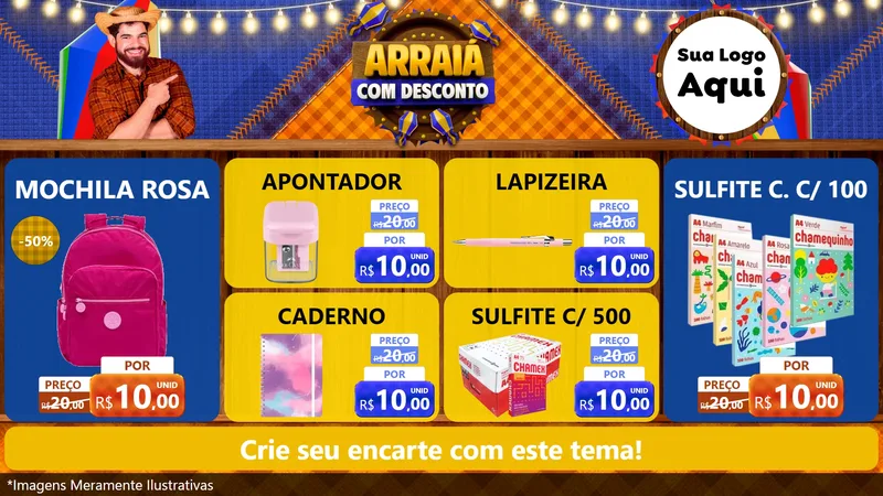 Modelo de TV para TV Horizontal com o tema Arraiá Com Desconto para Papelaria