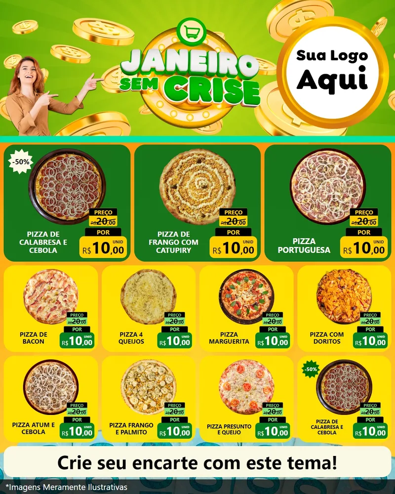 Modelo de Rede Social para Feed Instagram com o tema Janeiro Sem Crise para Pizzaria