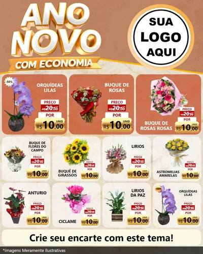 Modelo de Rede Social para Feed Instagram com o tema Ano Novo Com Economia para Floricultura e jardim
