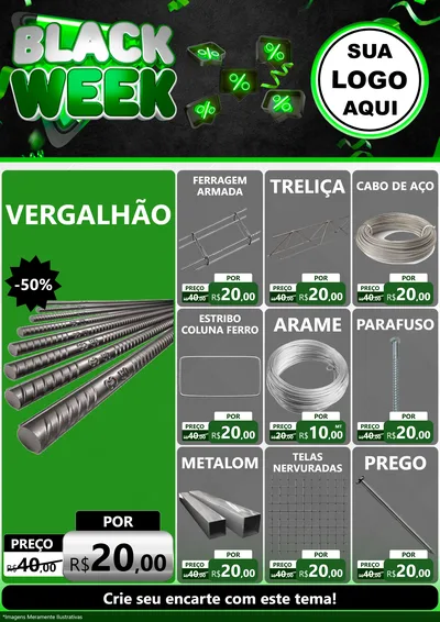 Modelo de Encarte para Encarte A4 Vertical com o tema Black Week para Ferragens