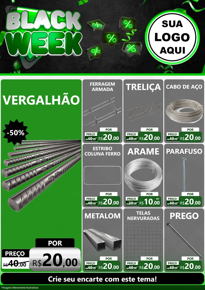 Modelo de Encarte para Encarte A4 Vertical com o tema Black Week para Ferragens