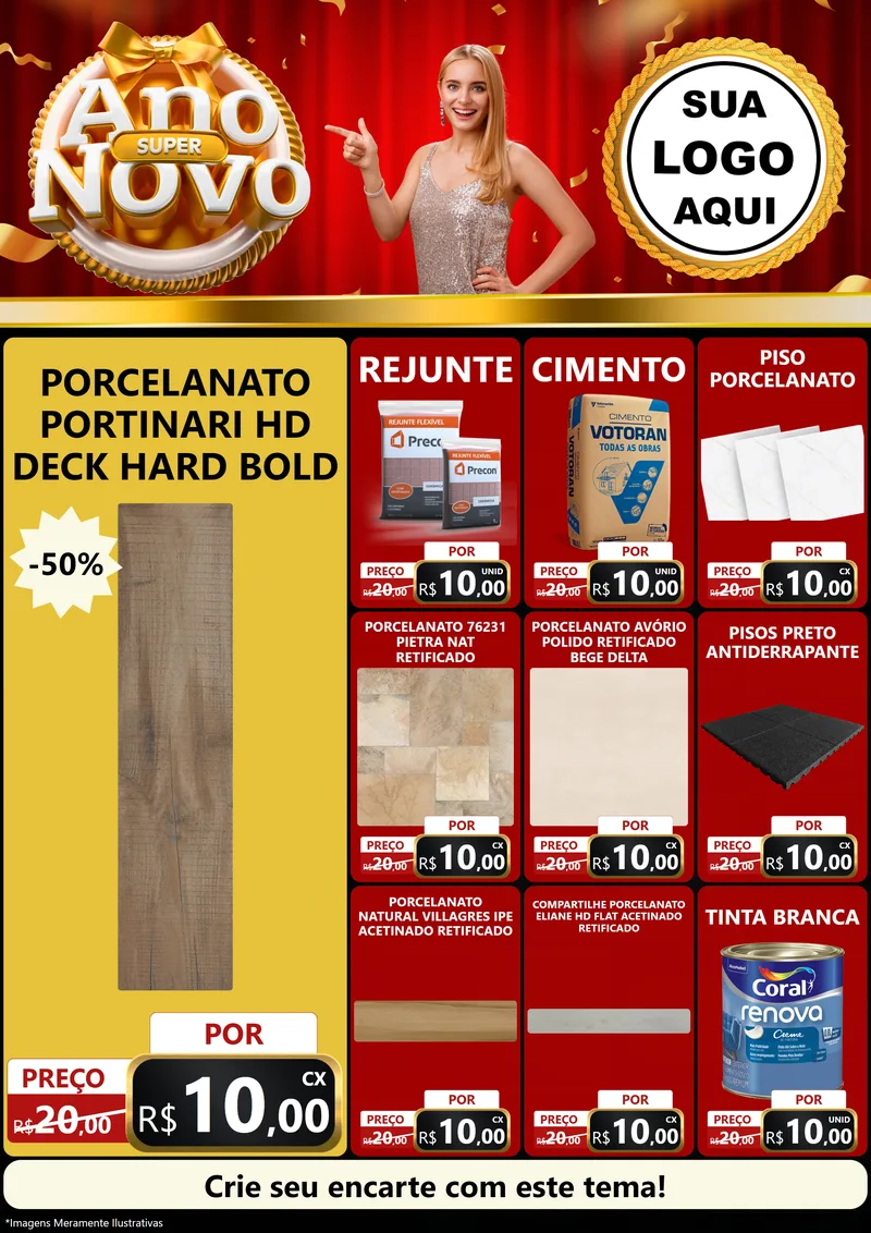 Modelo de Encarte para Encarte A4 Vertical com o tema Super Ano Novo para Pisos e revestimentos