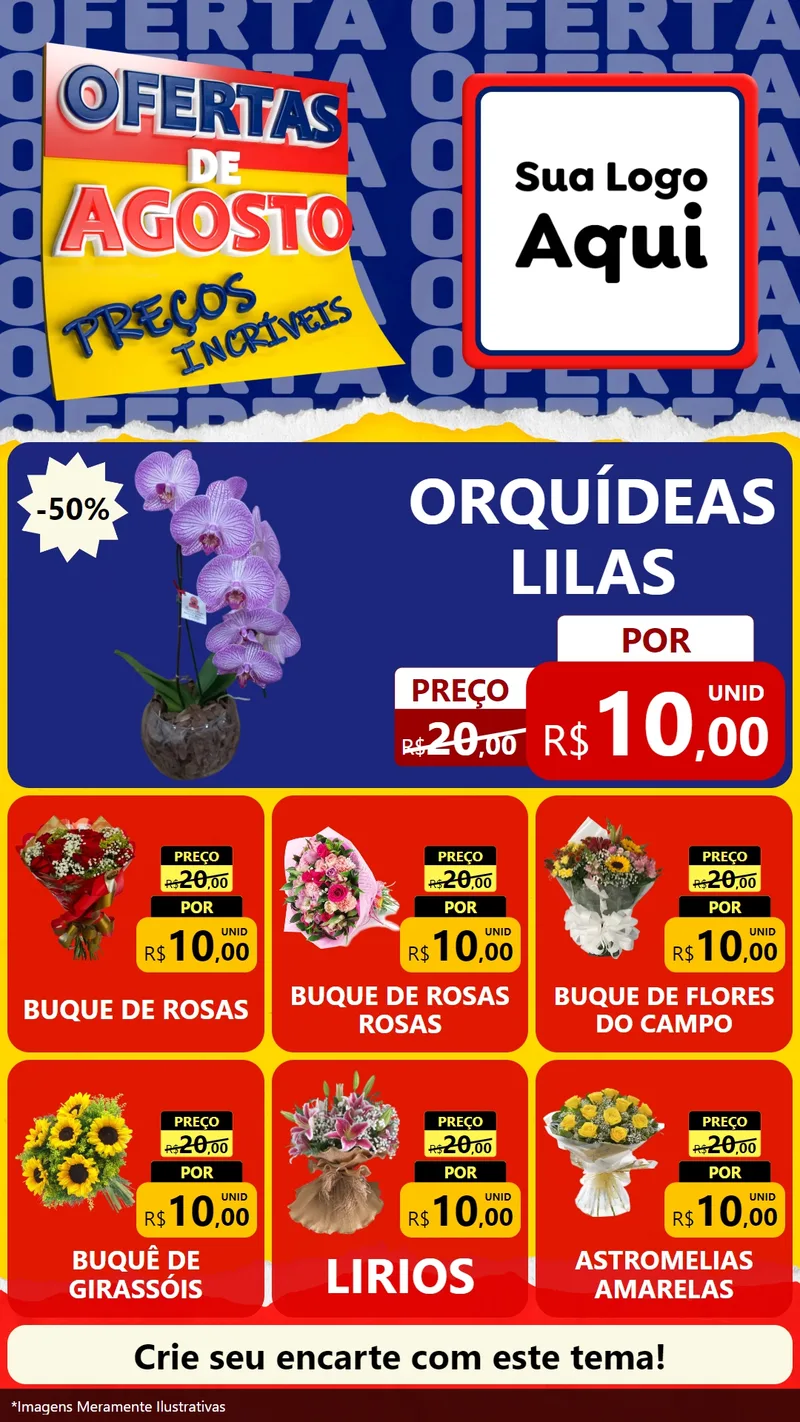 Modelo de Rede Social para Stories com o tema Ofertas de Agosto - Preços Incríveis para Floricultura e jardim