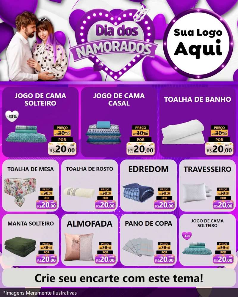 Modelo de Rede Social para Feed Instagram com o tema Dia dos Namorados para Cama, Mesa e Banho