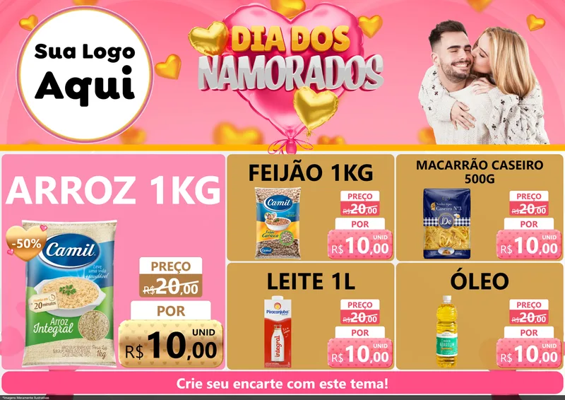 Modelo de Encarte para Encarte A4 Horizontal com o tema Dia dos Namorados para Supermercado