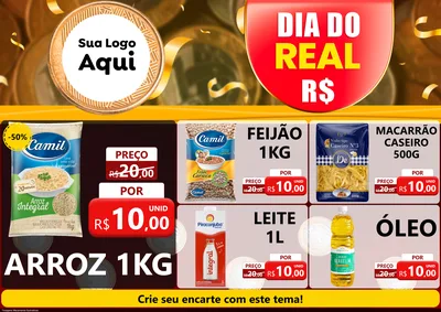 Modelo de Encarte para Encarte A4 Horizontal com o tema Dia do Real para Supermercado
