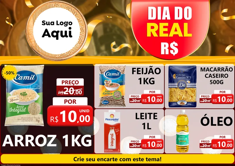Modelo de Encarte para Encarte A4 Horizontal com o tema Dia do Real para Supermercado
