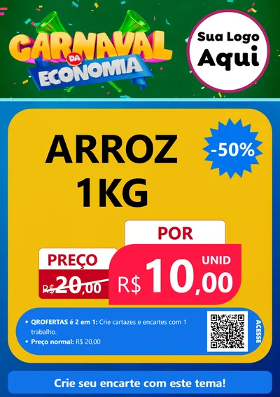 Modelo de Cartaz para Cartaz A4 Vertical com o tema Carnaval da Economia para Supermercado