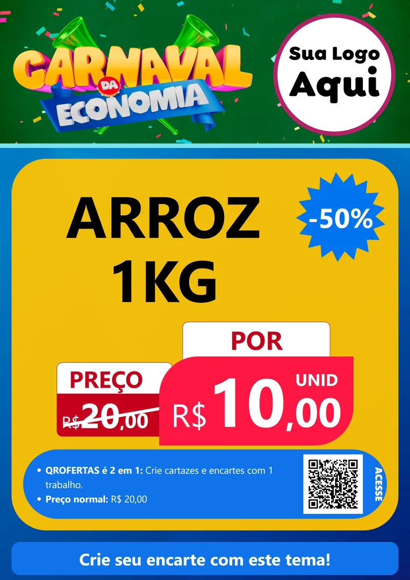 Modelo de Cartaz para Cartaz A4 Vertical com o tema Carnaval da Economia para Supermercado