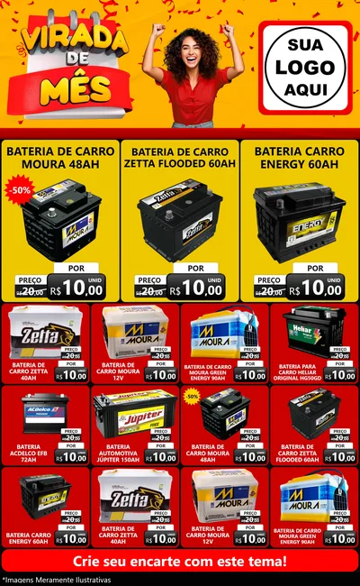Modelo de Encarte para Encarte Grande com o tema Virada de Mês para Baterias Elétricas
