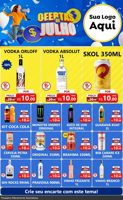 Modelo de Encarte para Encarte Grande com o tema Ofertas de Julho para Distribuidora de bebidas