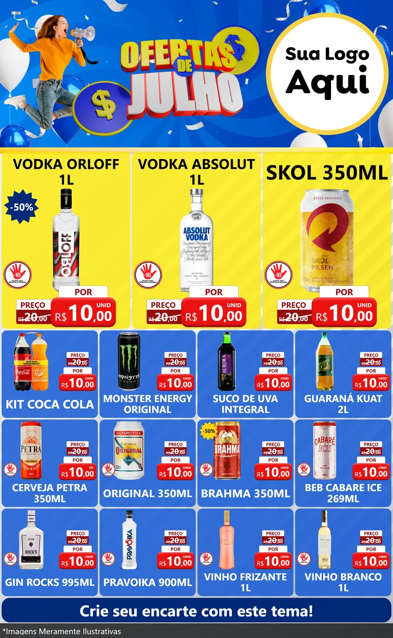 Modelo de Encarte para Encarte Grande com o tema Ofertas de Julho para Distribuidora de bebidas