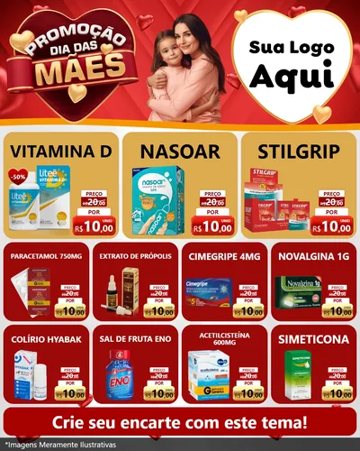 Modelo de Rede Social para Feed Instagram com o tema Promoção Dia das Mães para Farmácia